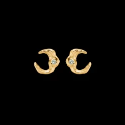 STUDIO Z LUNAR ØRERINGE FORGYLDT SØLV MED GRØN STEN - 7217883