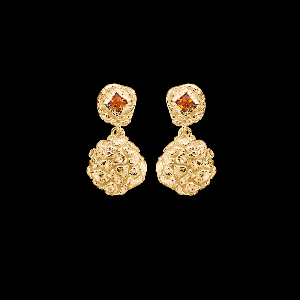 STUDIO Z UNTAMED ØRERINGE FORGYLDT SØLV MED ORANGE STEN - 7217886