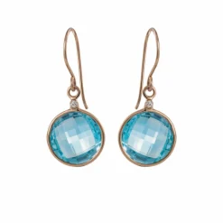 SUSANNE FRIIS BJØRNER 14 KARAT GULD ØRERINGE MED BLÅ TOPAS - 3428-5-121