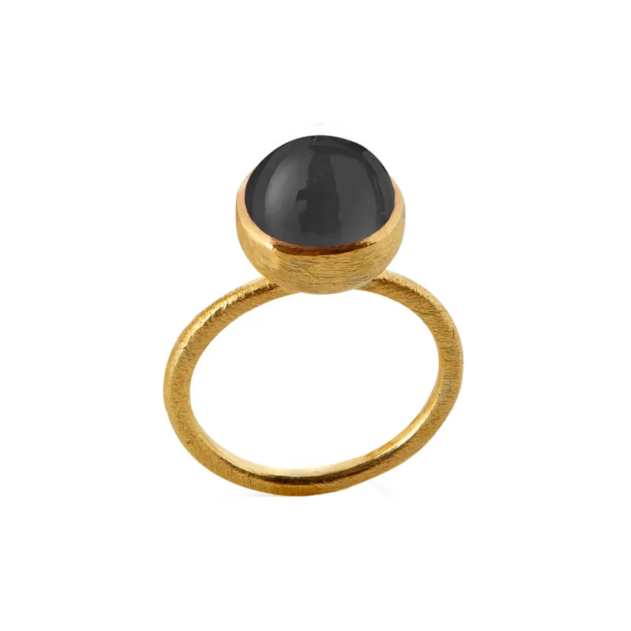 SUSANNE FRIIS BJØRNER FORGYLDT SØLV RING 10MM SORT AGAT STR 54 - 1678-2-101