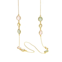 SUSANNE FRIIS BJØRNER HALSKÆDE I SØLV FORGYLDT MED KVARTS I 80 CM - 1420-2-564