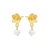 SUSANNE FRIIS BJØRNER ØRERINGE SØLV FORGYLDT BLOMST MED EN FERSKVANDSPERLE - 5672-2-900