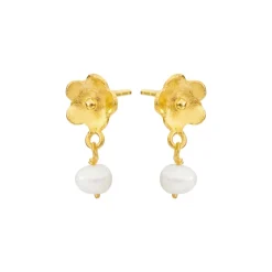 SUSANNE FRIIS BJØRNER ØRERINGE SØLV FORGYLDT BLOMST MED EN FERSKVANDSPERLE - 5672-2-900