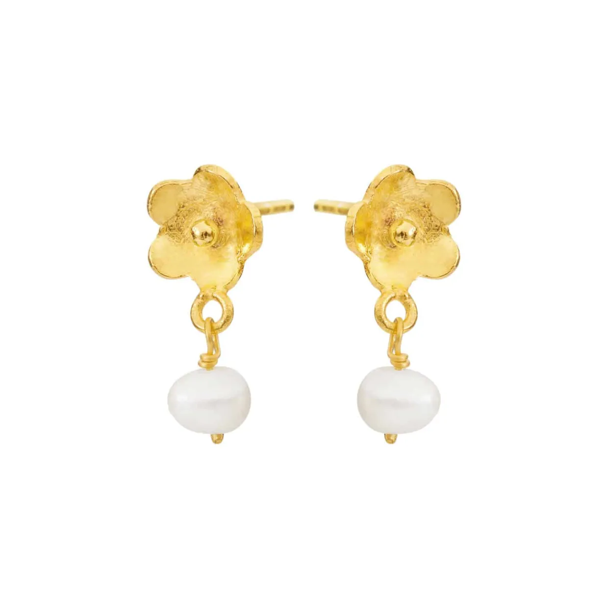 SUSANNE FRIIS BJØRNER ØRERINGE SØLV FORGYLDT BLOMST MED EN FERSKVANDSPERLE - 5672-2-900