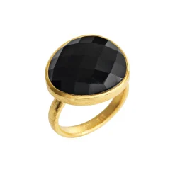SUSANNE FRIIS BJØRNER RING FORGYLDT SØLV MED SORT AGAT - 1649-2-101