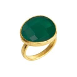 SUSANNE FRIIS BJØRNER SØLV FORGYLDT RING IRREGULÆR GRØN AGAT - 1649-2-102