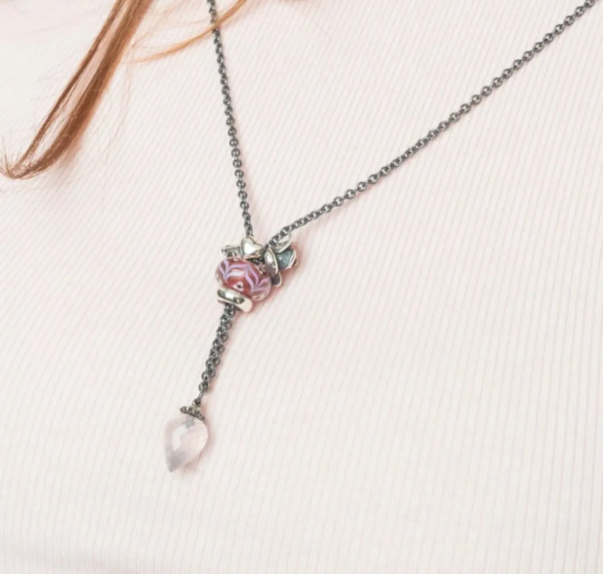 TROLLBEADS FANTASIKÆDE MED ROSAKVARTS 80CM - TAGFA-00077