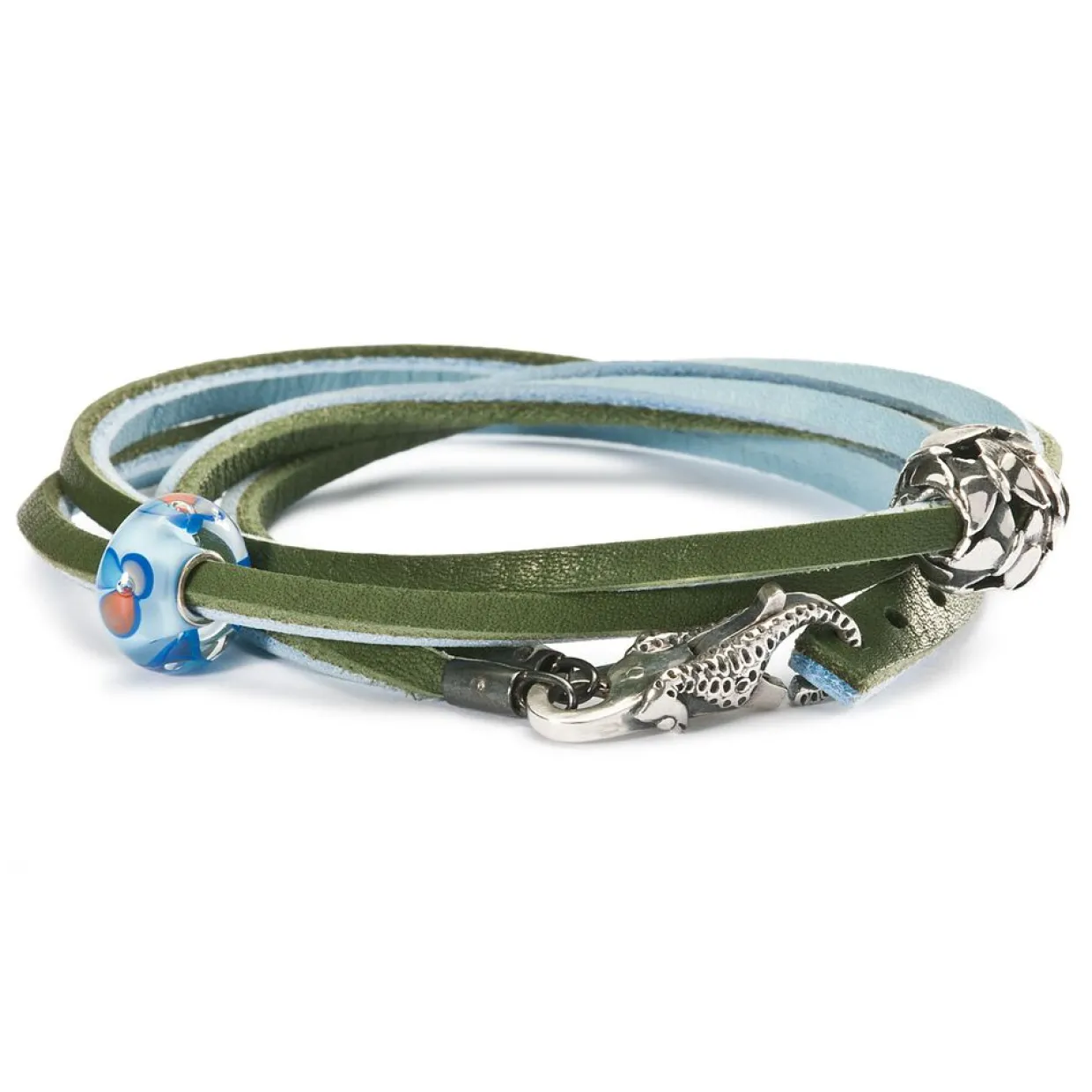 TROLLBEADS LÆDERARMBÅND LYSEBLÅ/GRØN 36CM - TLEBR-00019