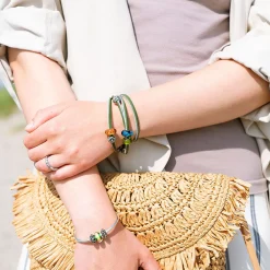 TROLLBEADS LÆDERARMBÅND LYSEBLÅ/GRØN 36CM - TLEBR-00019