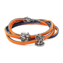 TROLLBEADS LÆDERARMBÅND ORANGE/NAVY 36CM - TLEBR-00043