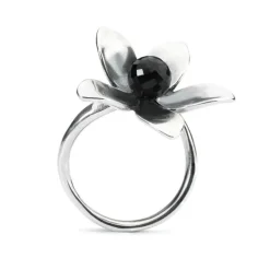 TROLLBEADS VENUS BLOMSTER RING SØLV MED ONYX STØRRELSE 54 - TAGRI-00384